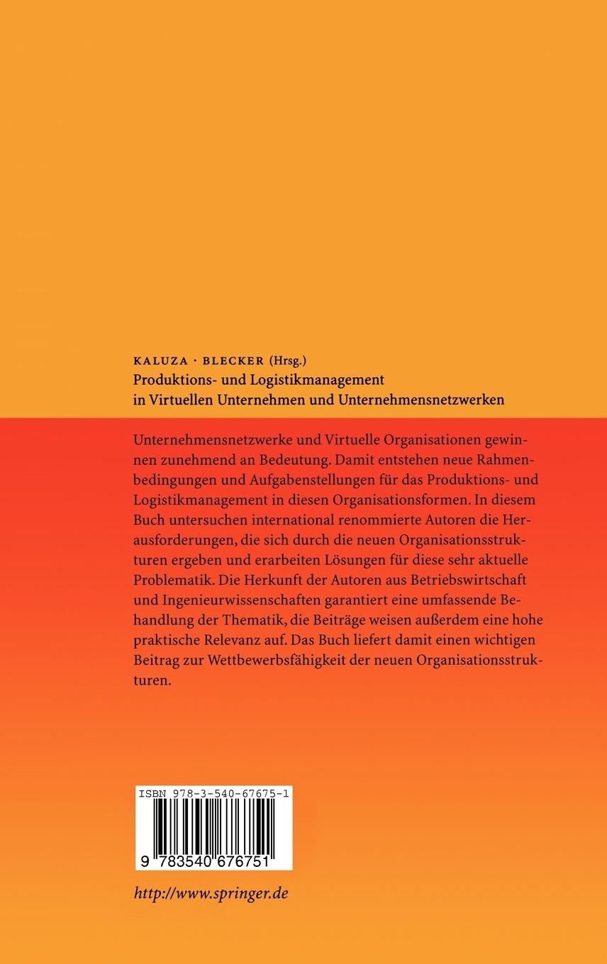 Rückseitencover Produktions- und Logistikmanagement in Virtuellen Unternehmen und Unternehmensnetzwerken