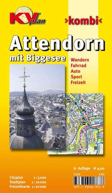 Vorderes Coverbild Attendorn mit Biggesee, KVplan, Wanderkarte/Radkarte/Stadtplan, 1:20.000 / 1:10.000 / 1:5.000