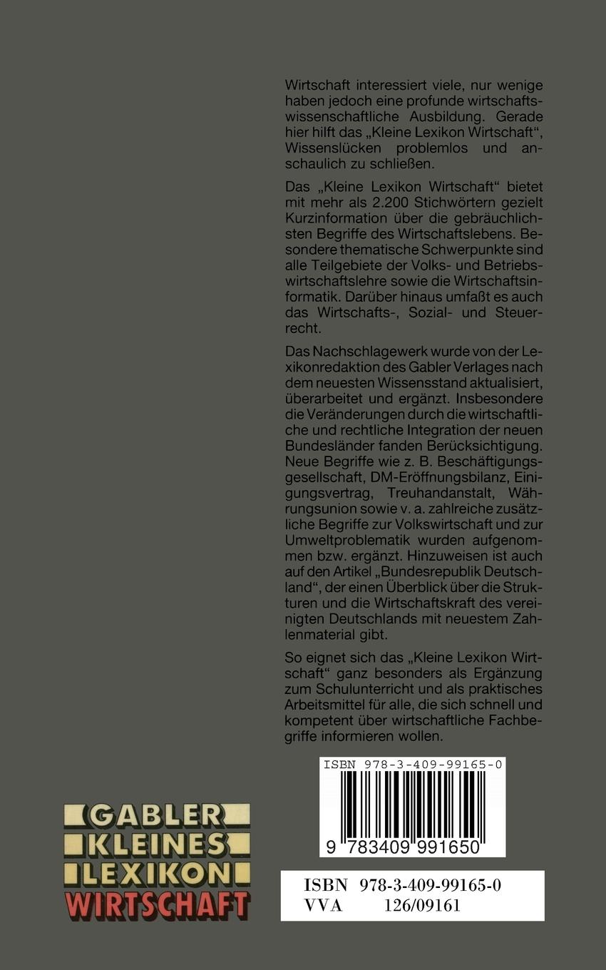 Rückseitencover Gabler kleines Lexikon Wirtschaft