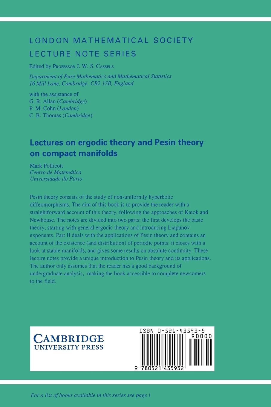 Rückseitencover Lectures on Ergodic Theory and Pesin Theory on Compact Manifolds