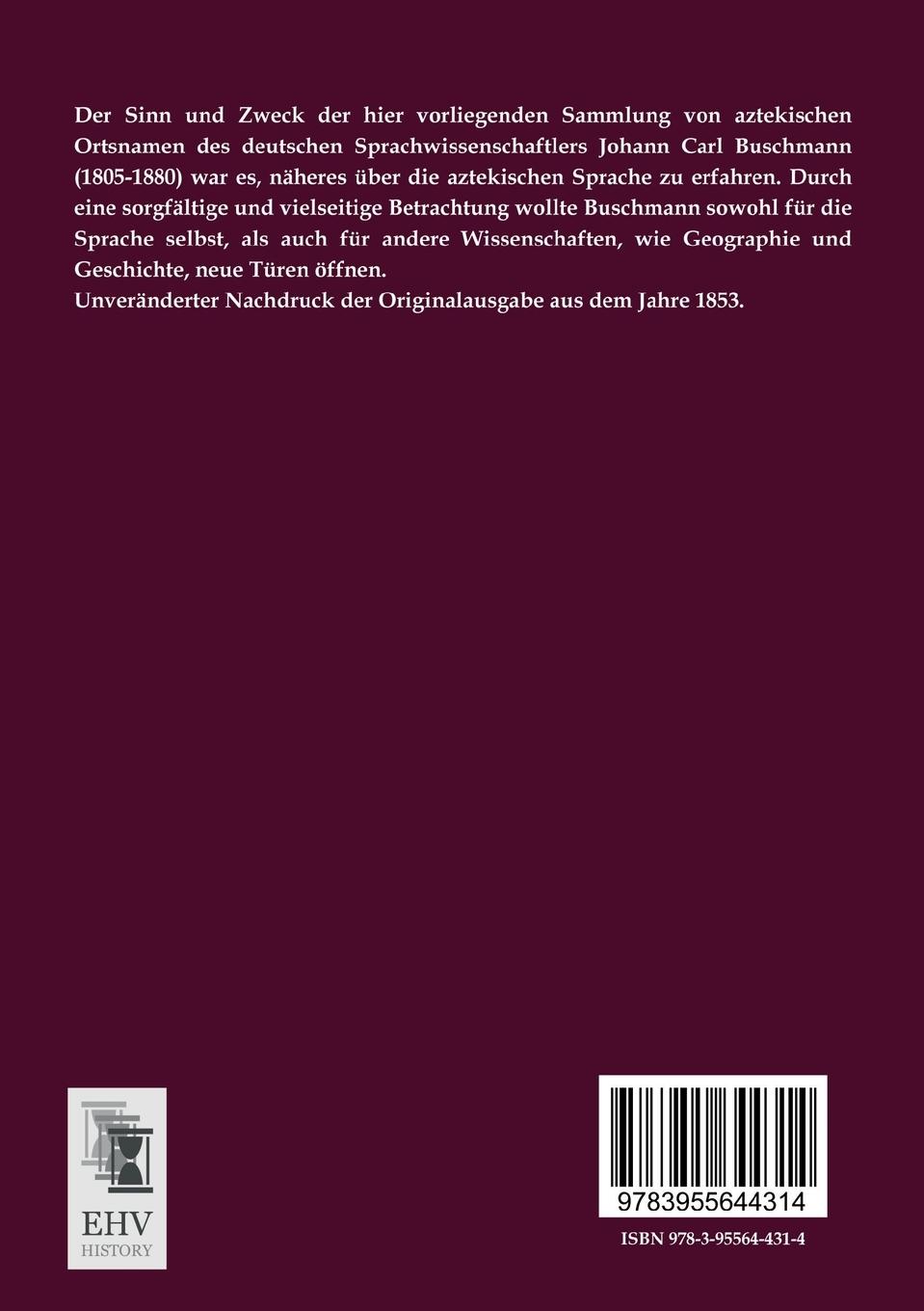 Rückseitencover Über die aztekischen Ortsnamen