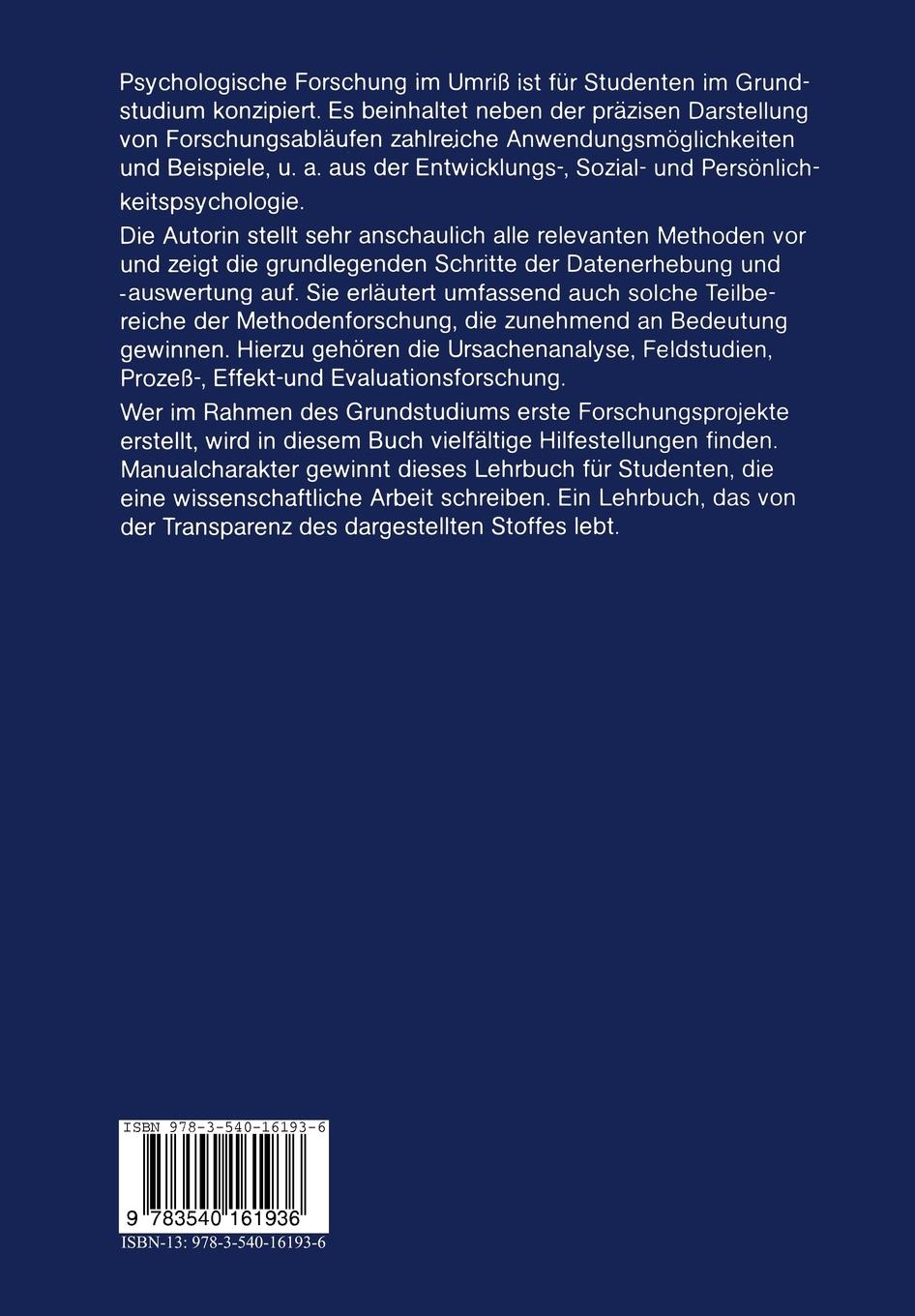 Rückseitencover Psychologische Forschung im Umriß