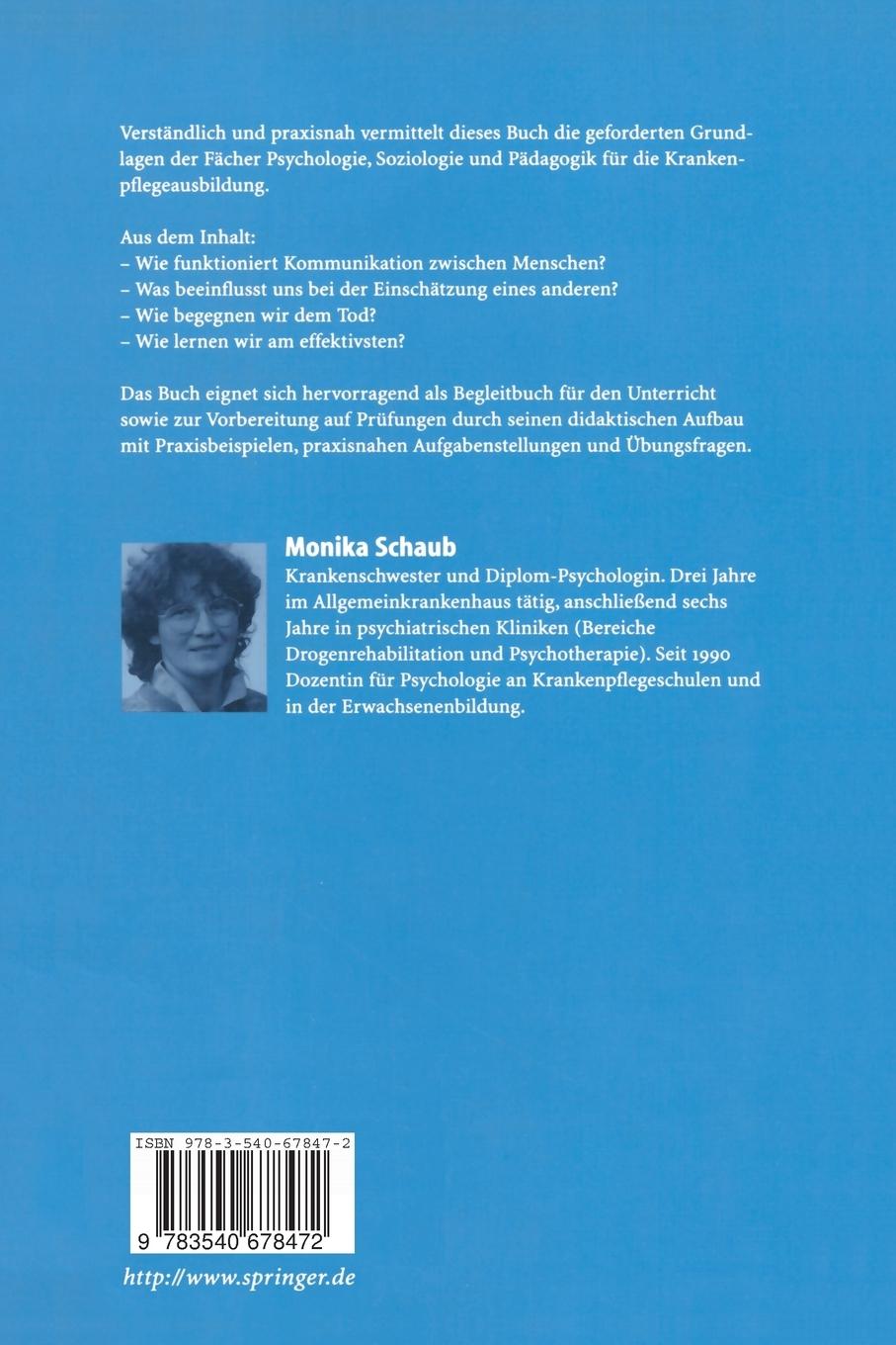 Rückseitencover Psychologie, Soziologie und Pädagogik für die Pflegeberufe