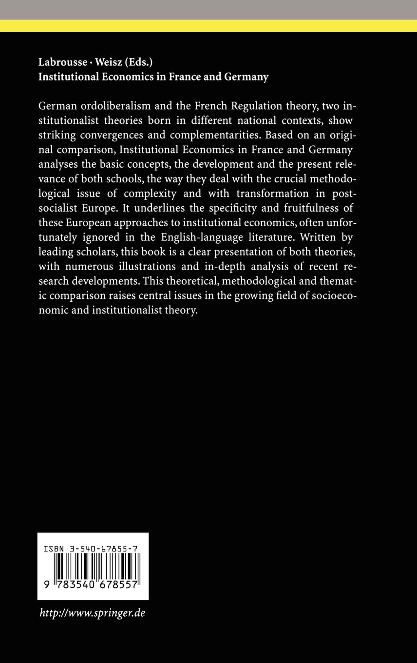 Rückseitencover Institutional Economics in France and Germany