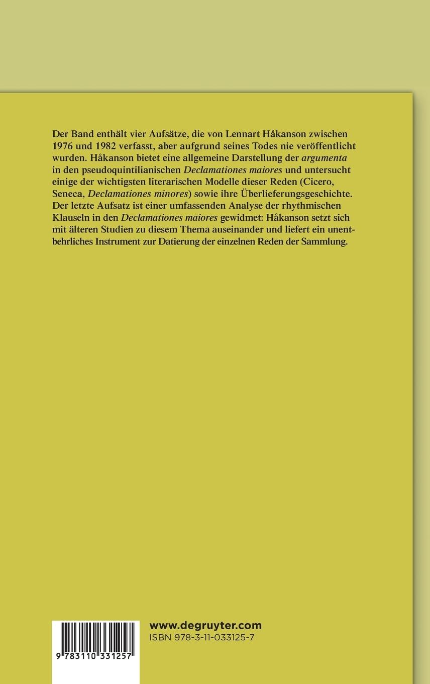 Rückseitencover Studien zu den pseudoquintilianischen "Declamationes maiores"