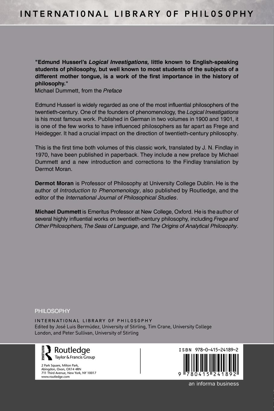 Rückseitencover Logical Investigations Volume 1