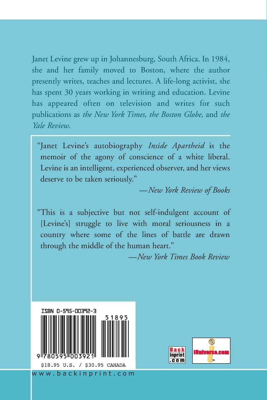 Rückseitencover Inside Apartheid