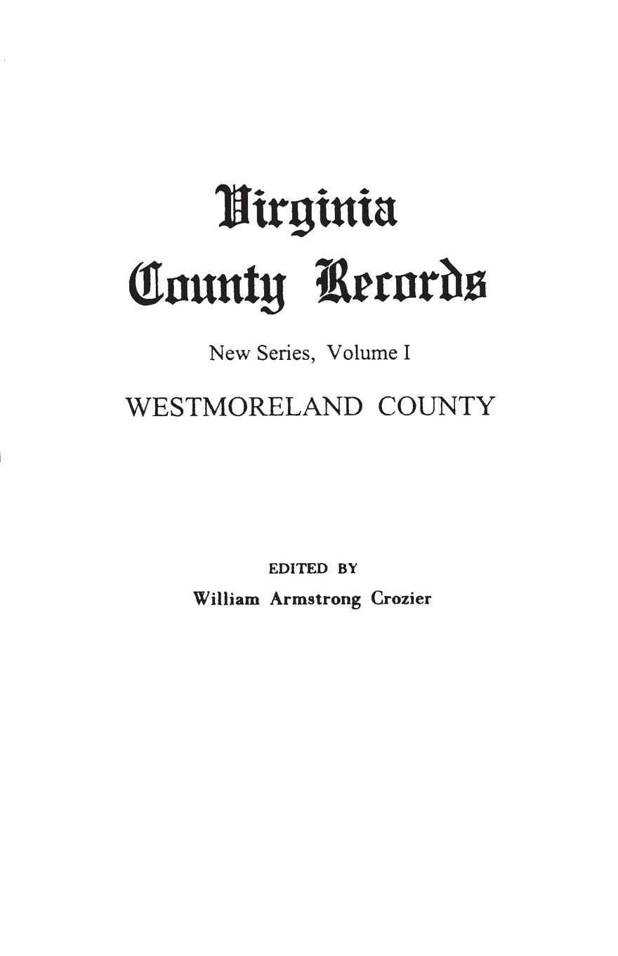 Vorderes Coverbild Virginia County Records. New Series, Volume I