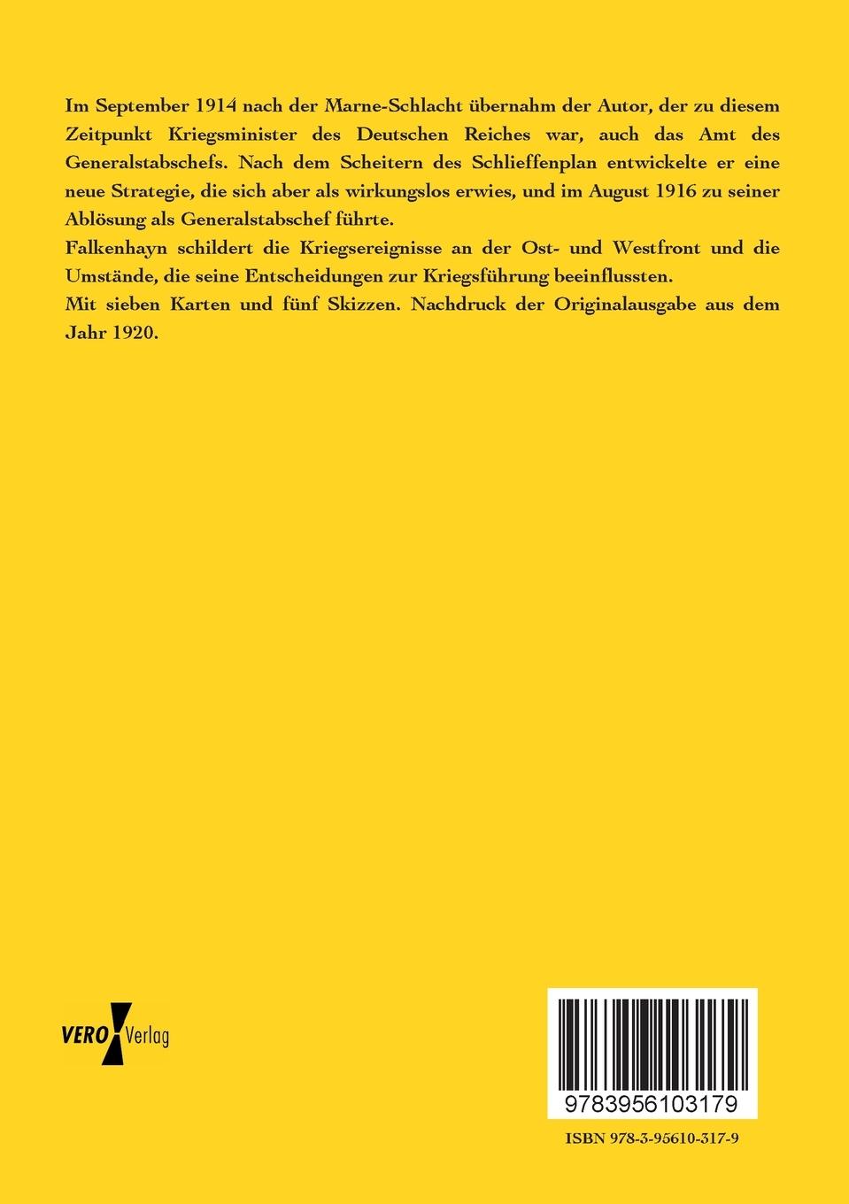 Rückseitencover Die oberste Heeresleitung 1914 - 1916 in ihren wichtigsten Entschließungen