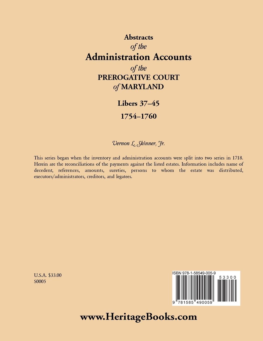 Rückseitencover Abstracts of the Administration Accounts of the Prerogative Court of Maryland, 1754-1760, Libers 37-45