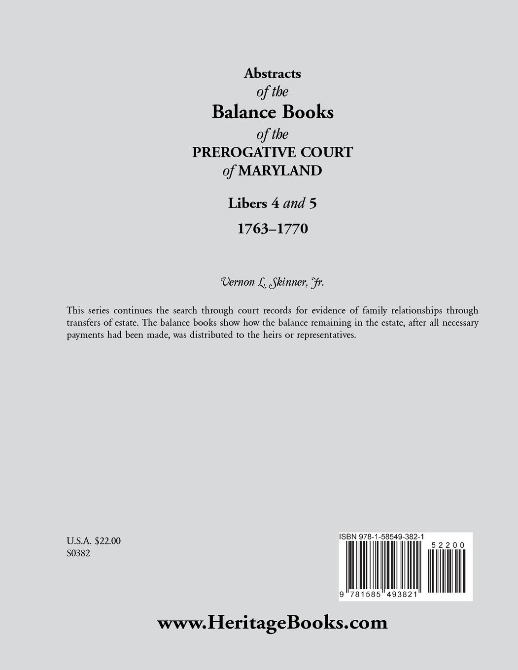 Rückseitencover Abstracts of the Balance Books of the Prerogative Court of Maryland, Libers 4 & 5, 1763-1770