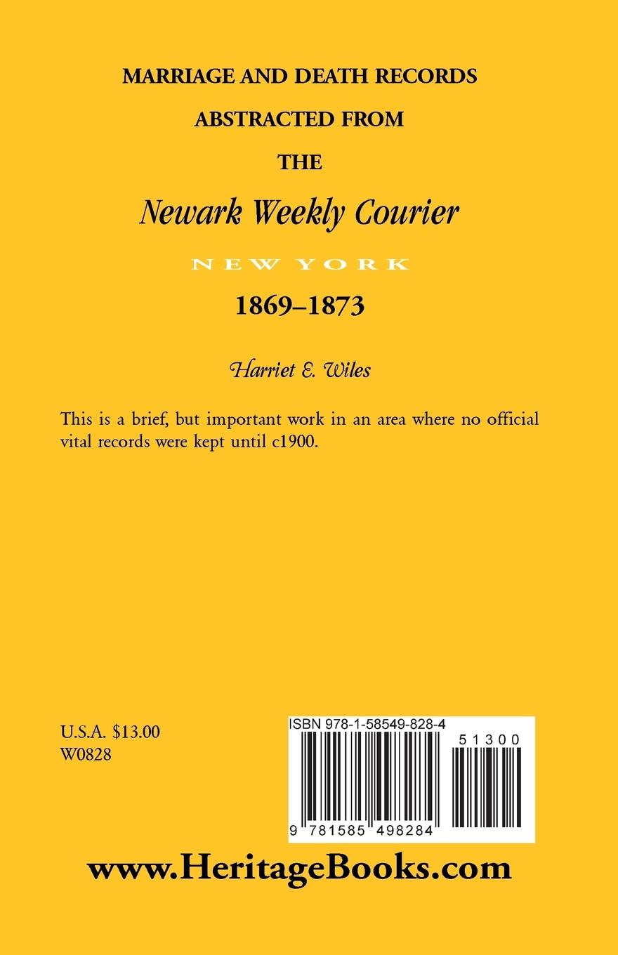 Rückseitencover Marriage and Death Notices from the Newark, New York, Weekly Courier, 1869-1873