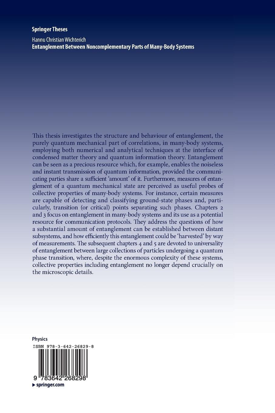 Rückseitencover Entanglement Between Noncomplementary Parts of Many-Body Systems