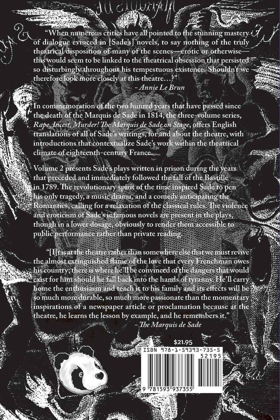 Rückseitencover Rape, Incest, Murder! the Marquis de Sade on Stage Volume Two