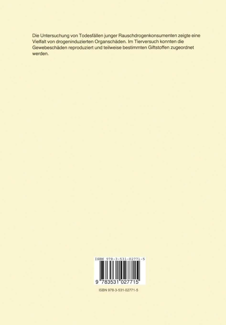 Rückseitencover Untersuchungen über die Pathomorphologie von Organen nach Rauschmittelintoxikationen