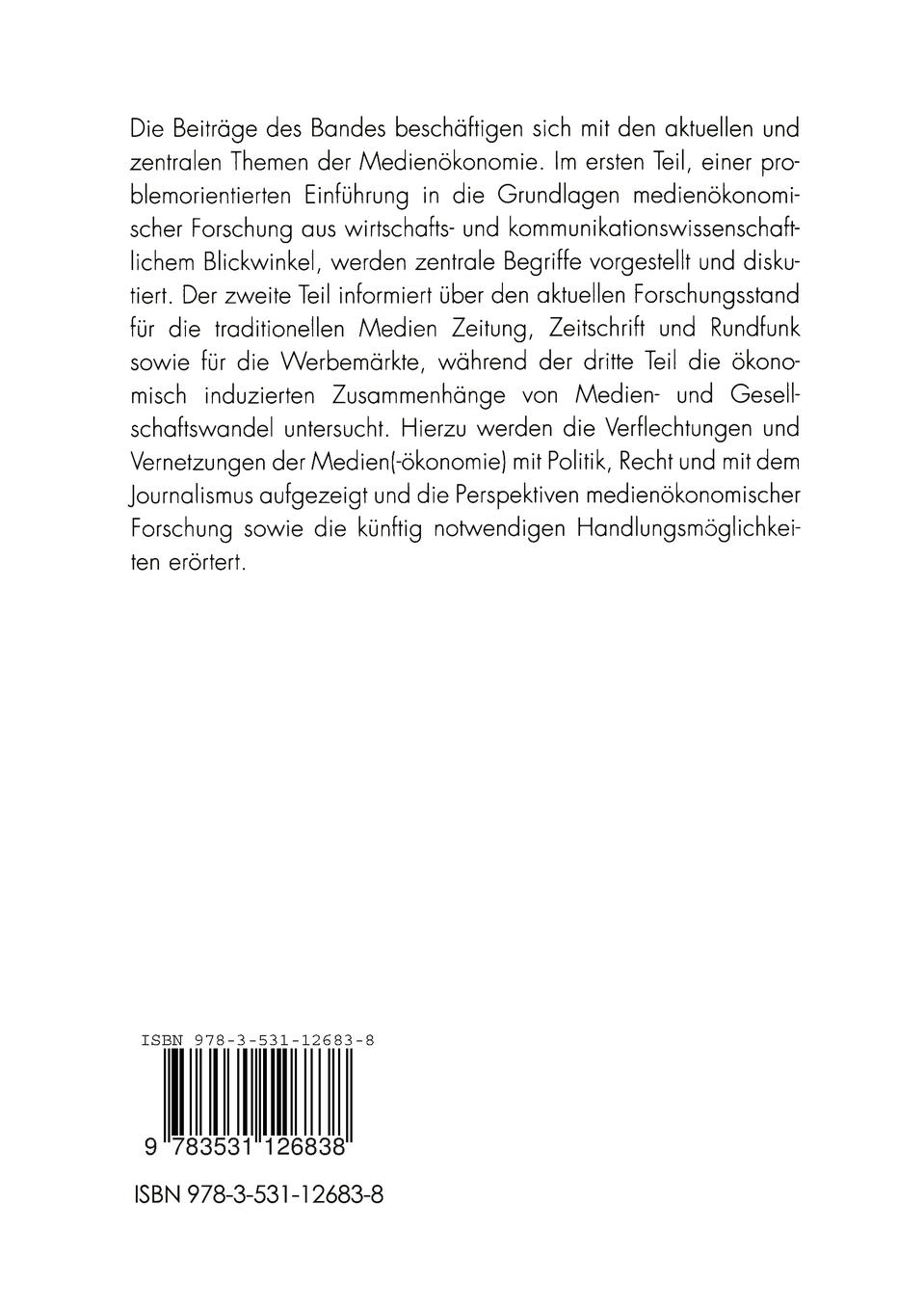 Rückseitencover Ökonomie der Medien und des Mediensystems