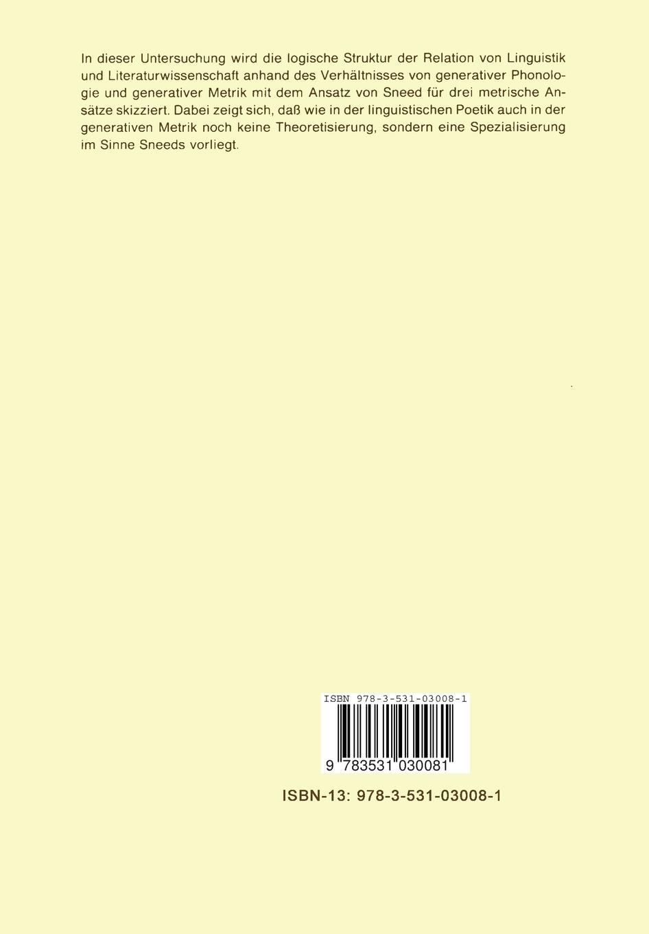 Rückseitencover Generative Phonologie und Generative Metrik