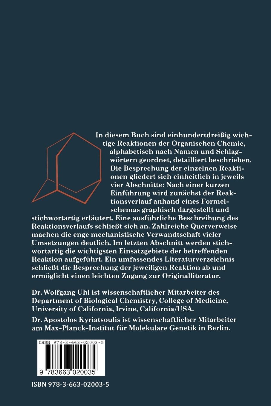 Rückseitencover Namen- und Schlagwortreaktionen in der Organischen Chemie