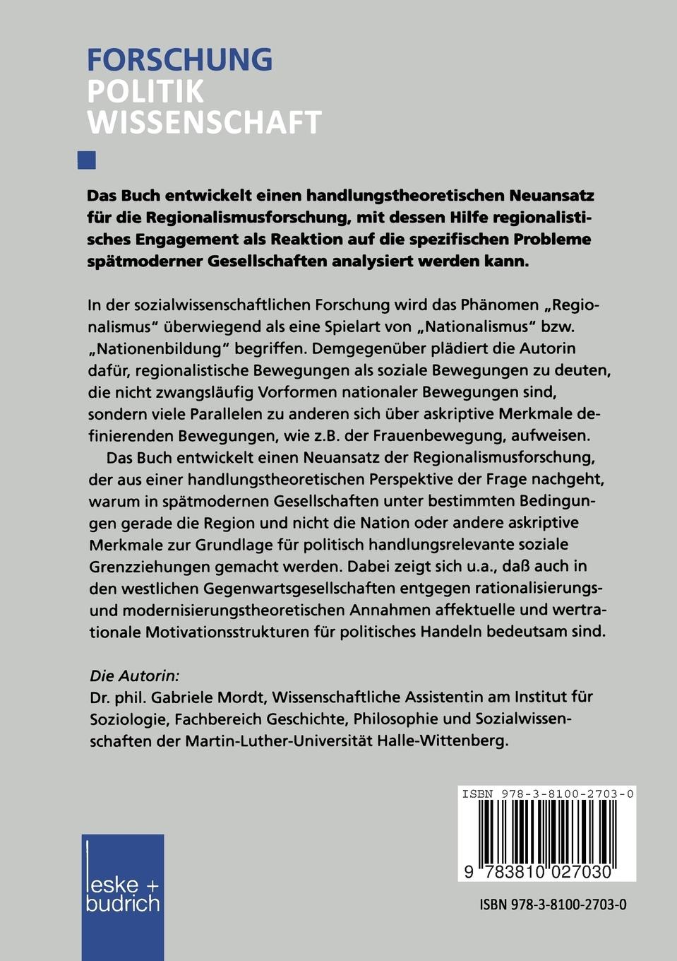 Rückseitencover Regionalismus und Spätmoderne