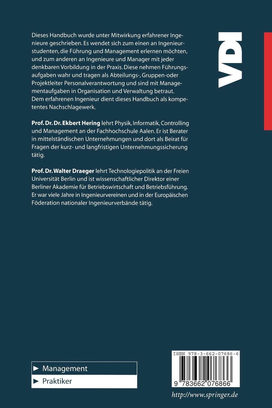 Rückseitencover Handbuch Betriebswirtschaft für Ingenieure