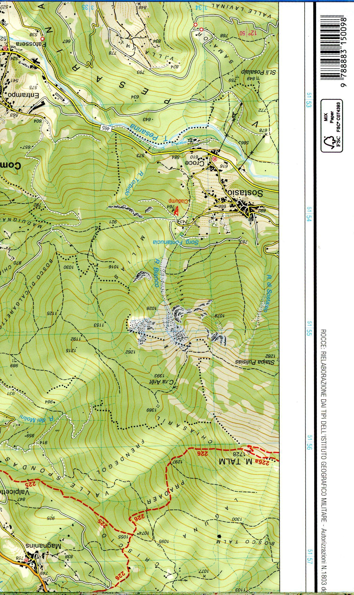 Beispielinhalt (Bild) Tabacco Wandern 1 : 25 000 Alpi Carniche Carnia Centrale