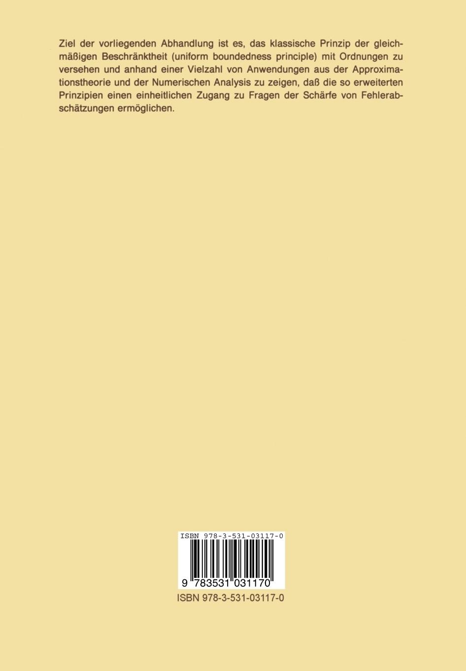 Rückseitencover Quantitative Prinzipien gleichmäßiger Beschränktheit und Schärfe von Fehlerabschätzungen