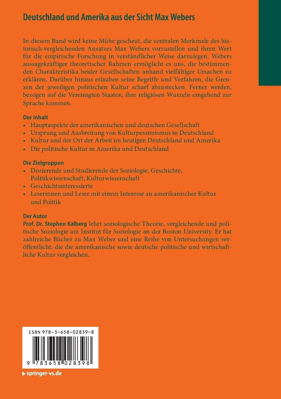 Rückseitencover Deutschland und Amerika aus der Sicht Max Webers