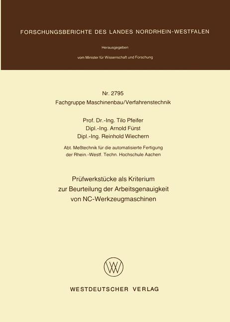 Vorderes Coverbild Prüfwerkstücke als Kriterium zur Beurteilung der Arbeitsgenauigkeit von NC-Werkzeugmaschinen