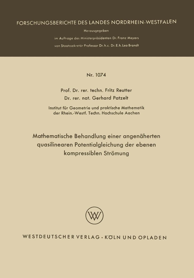 Vorderes Coverbild Mathematische Behandlung einer angenäherten quasilinearen Potentialgleichung der ebenen kompressiblen Strömung