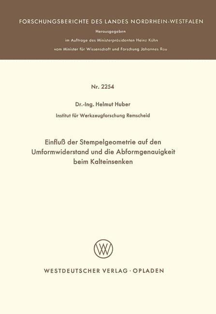 Vorderes Coverbild Einfluß der Stempelgeometrie auf den Umformwiderstand und die Abformgenauigkeit beim Kalteinsenken