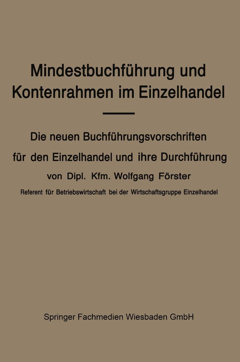 Vorderes Coverbild Mindestbuchführung und Kontenrahmen im Einzelhandel