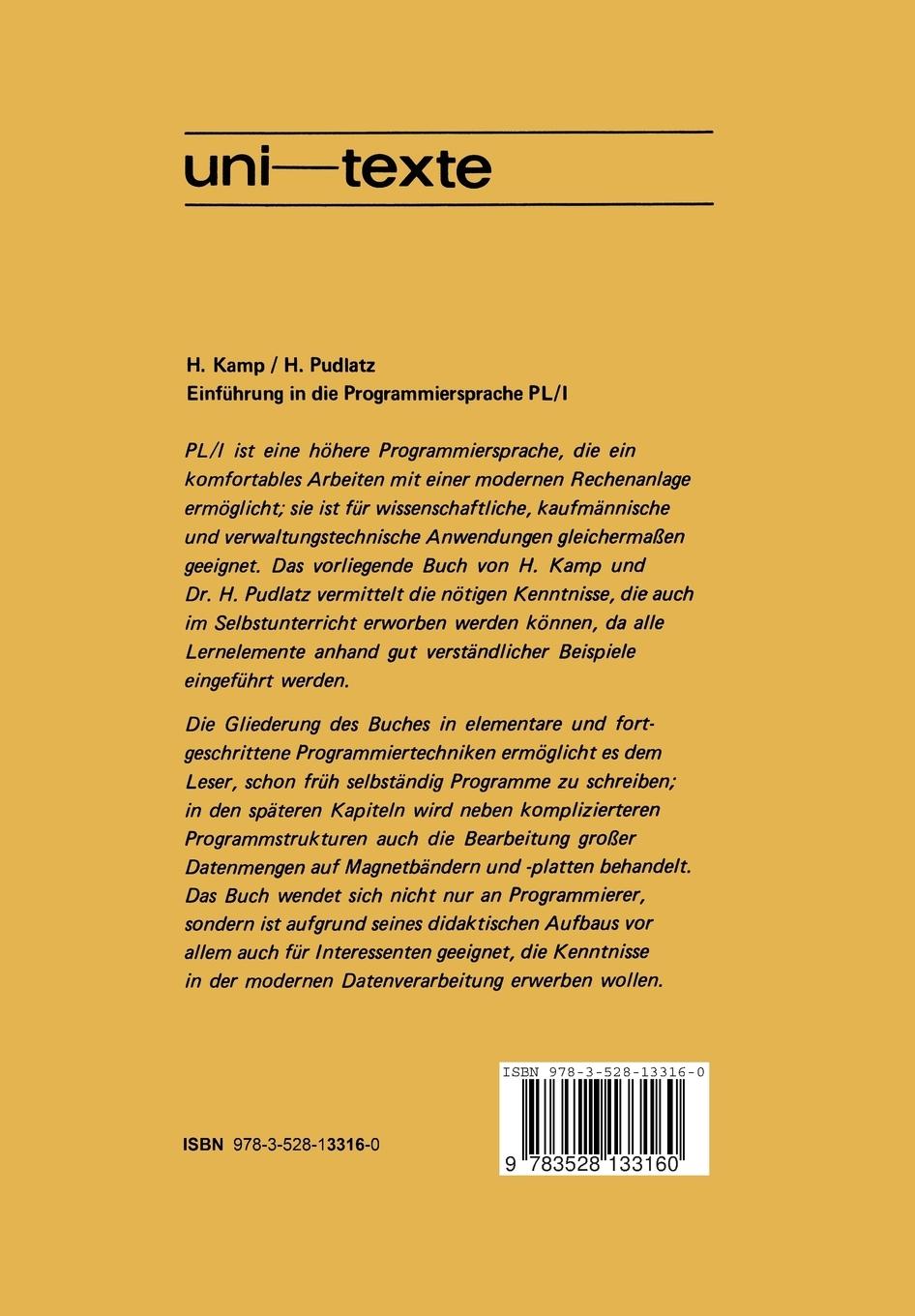 Rückseitencover Einführung in die Programmiersprache PL/I