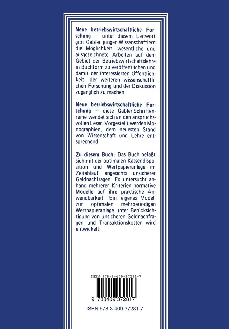 Rückseitencover Kassendisposition und Wertpapieranlage