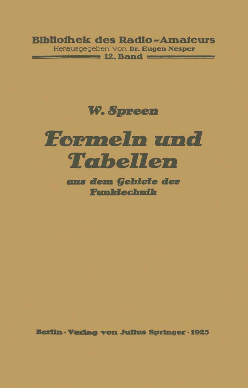 Vorderes Coverbild Formeln und Tabellen aus dem Gebiete der Funktechnik