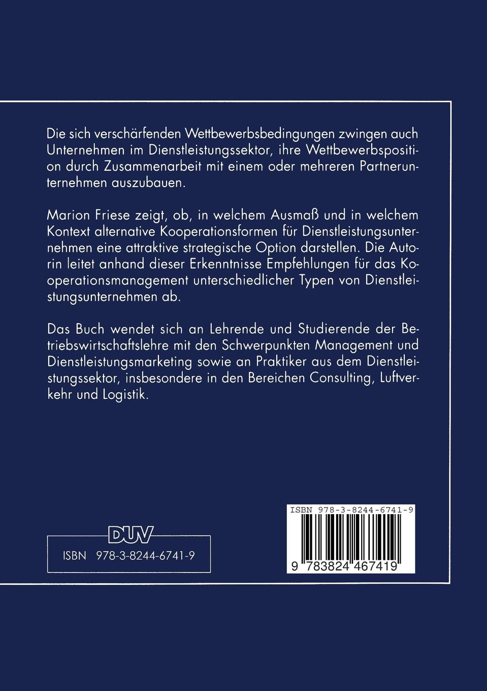 Rückseitencover Kooperation als Wettbewerbsstrategie für Dienstleistungsunternehmen