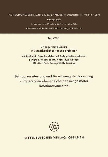 Vorderes Coverbild Beitrag zur Messung und Berechnung der Spannungen in rotierenden ebenen Scheiben mit gestörter Rotationssymmetrie