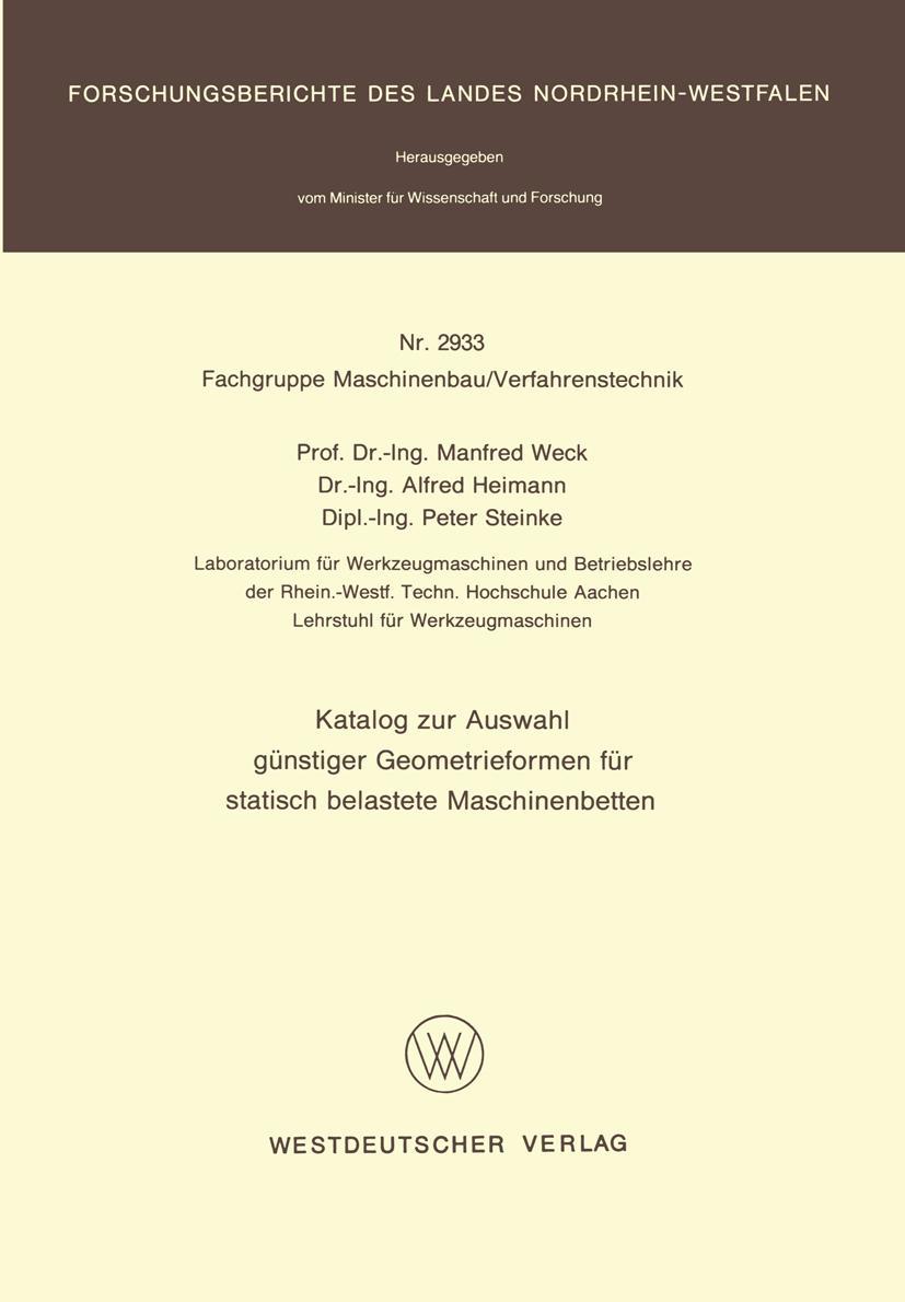 Vorderes Coverbild Katalog zur Auswahl günstiger Geometrieformen für statisch belastete Maschinenbetten