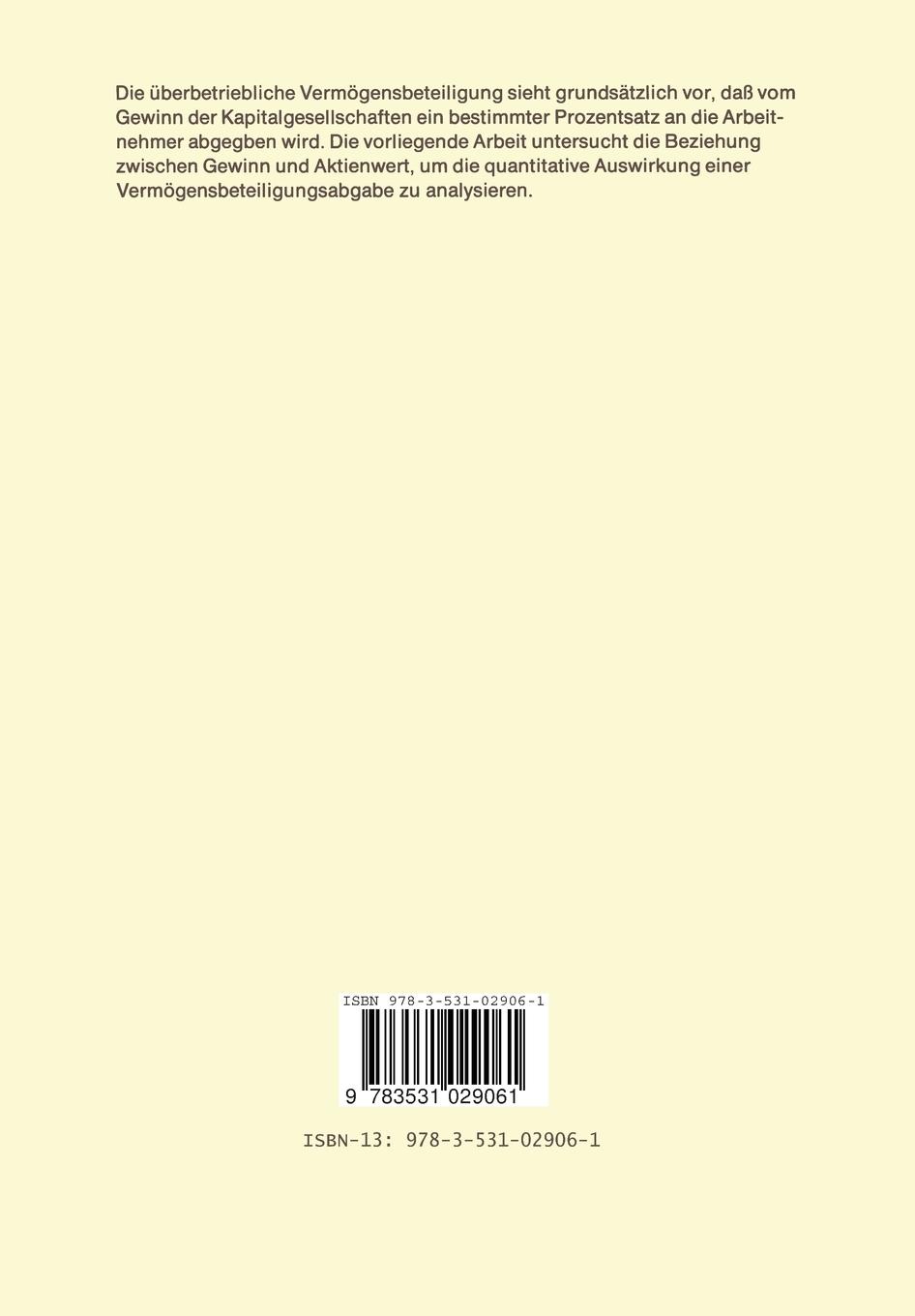 Rückseitencover Die Auswirkungen einer Überbetrieblichen Vermögensbeteiligung auf Aktienwert und Unternehmensfinanzierung