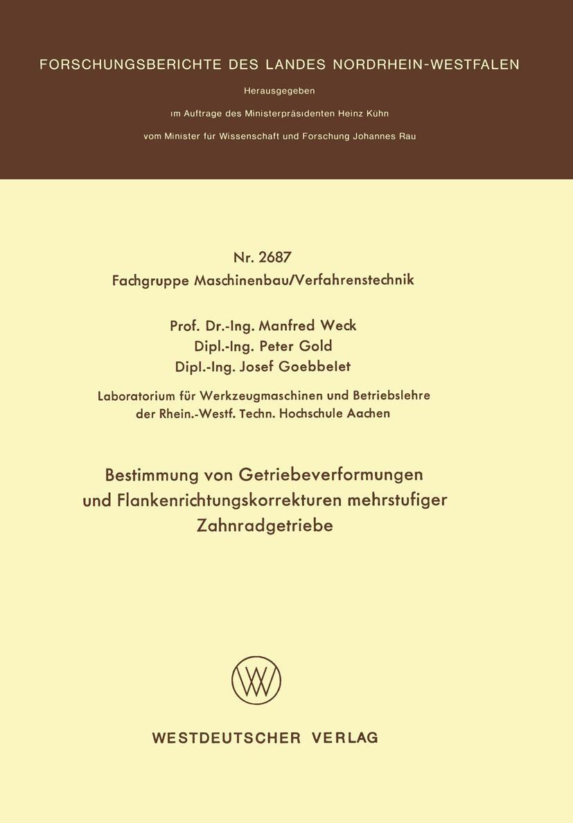 Vorderes Coverbild Bestimmung von Getriebeverformungen und Flankenrichtungskorrekturen mehrstufiger Zahnradgetriebe