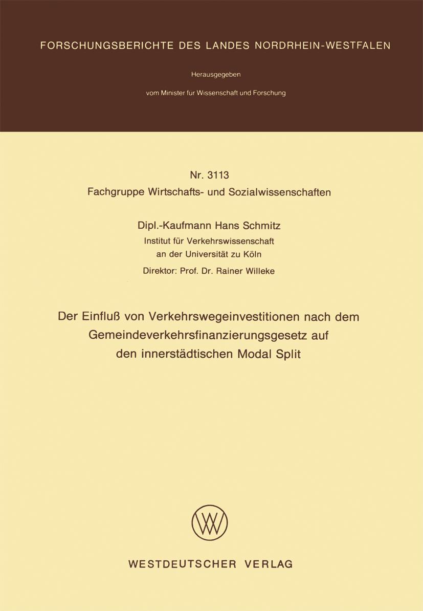 Vorderes Coverbild Der Einfluß von Verkehrswegeinvestitionen nach dem Gemeindeverkehrsfinanzierungsgesetz auf den innerstädtischen Modal Split