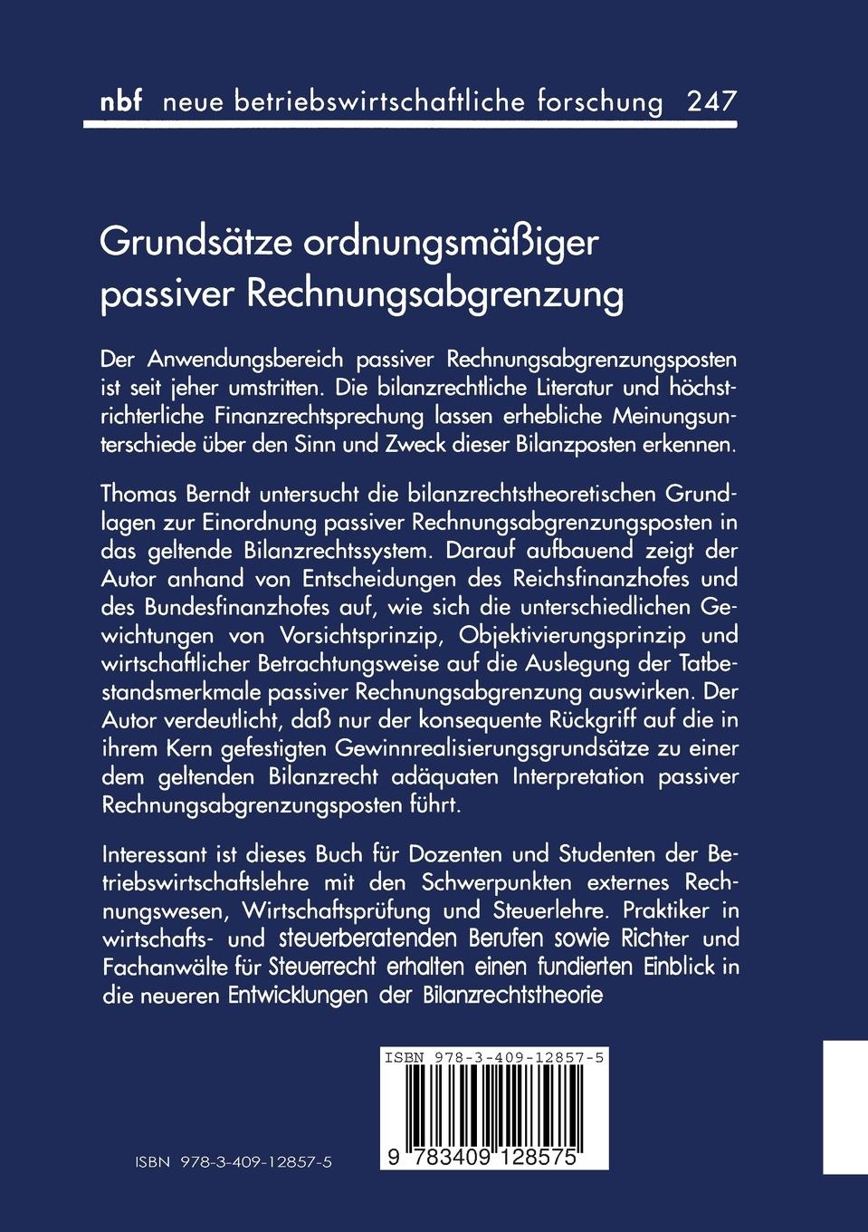 Rückseitencover Grundsätze ordnungsmäßiger passiver Rechnungsabgrenzung