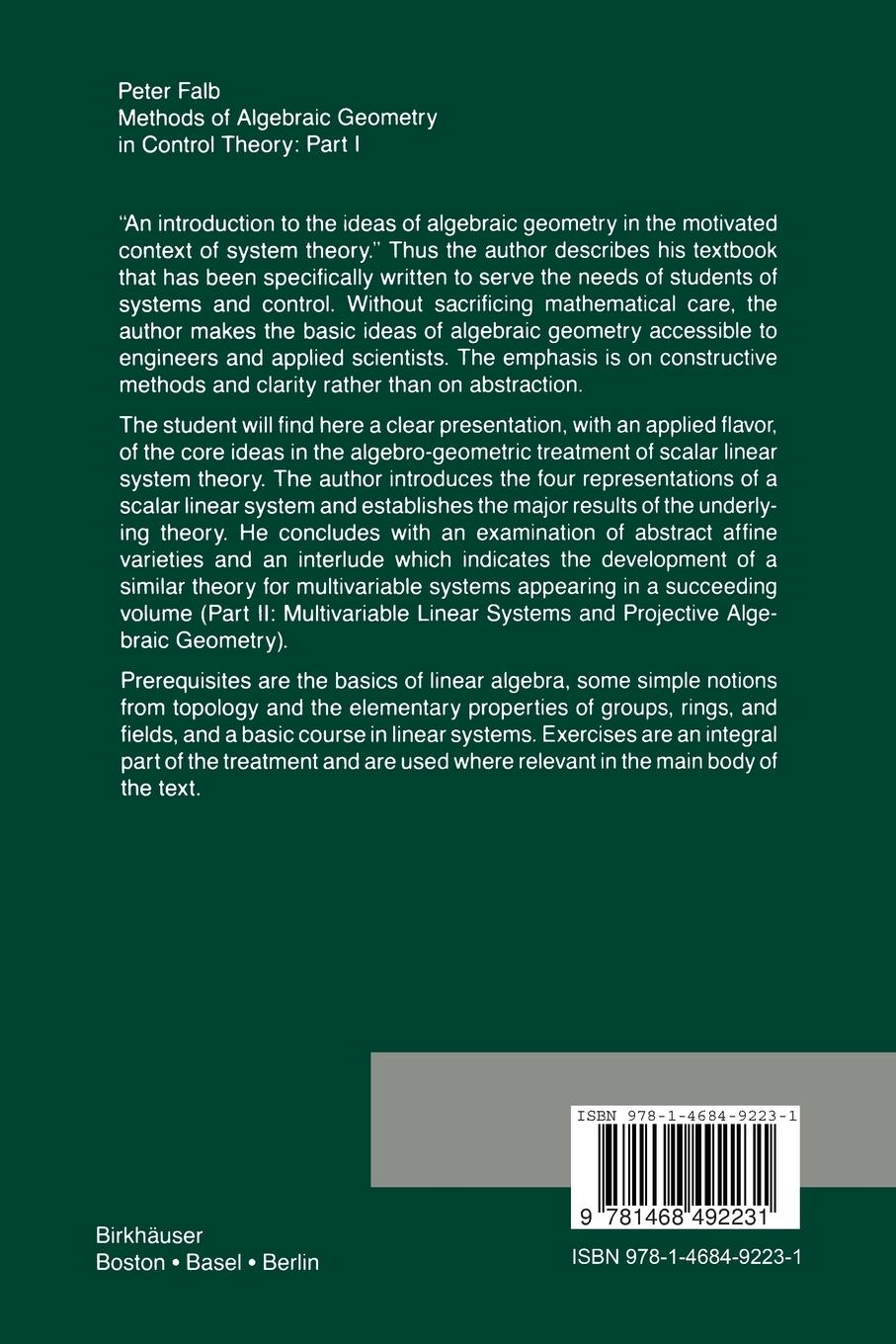 Rückseitencover Methods of Algebraic Geometry in Control Theory: Part I