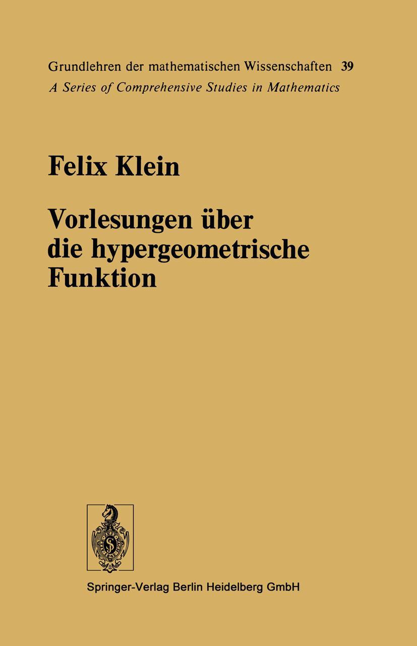 Vorderes Coverbild Vorlesungen über die hypergeometrische Funktion