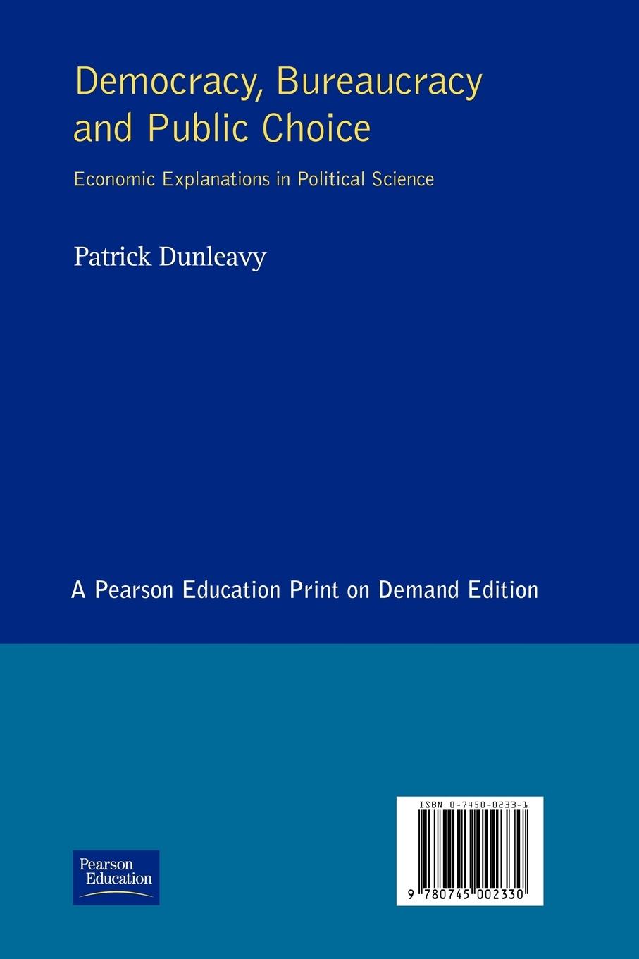 Rückseitencover Democracy, Bureaucracy and Public Choice