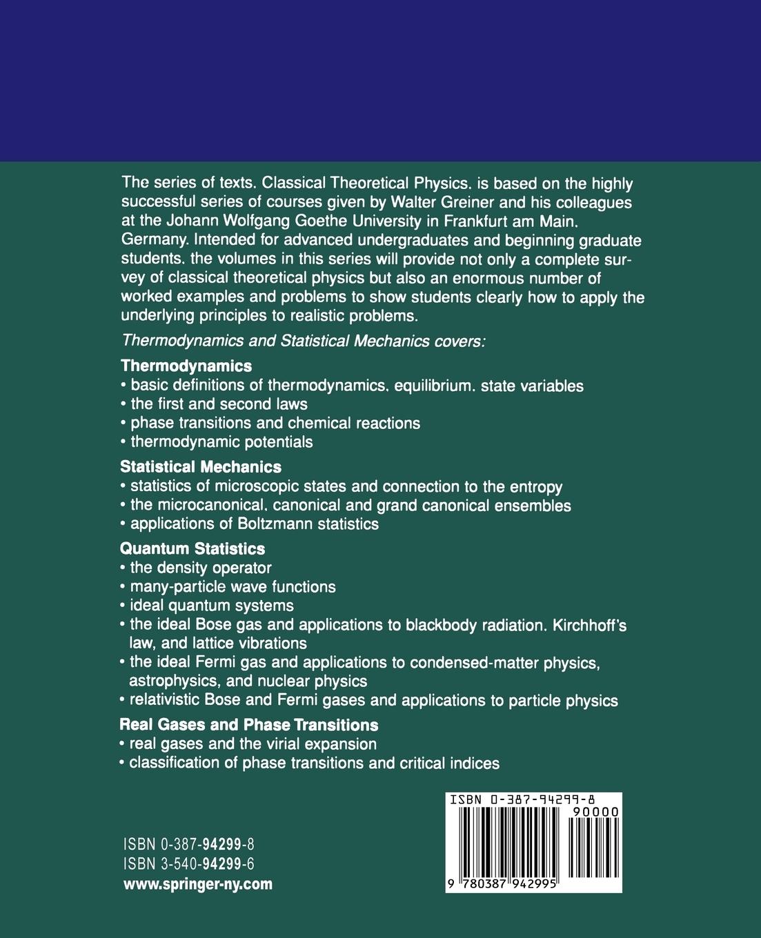 Rückseitencover Thermodynamics and Statistical Mechanics