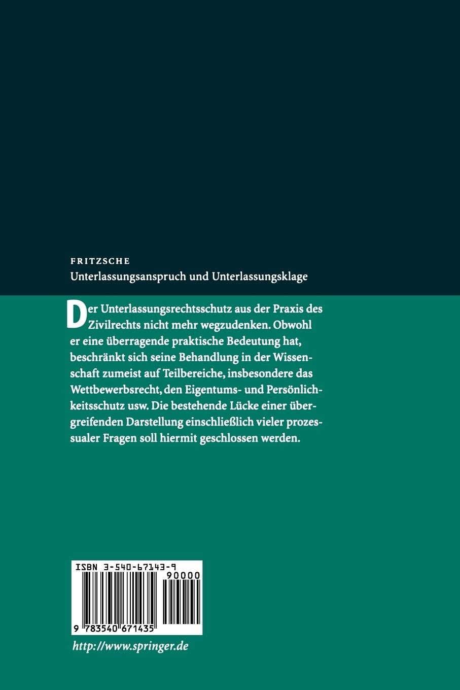 Rückseitencover Unterlassungsanspruch und Unterlassungsklage