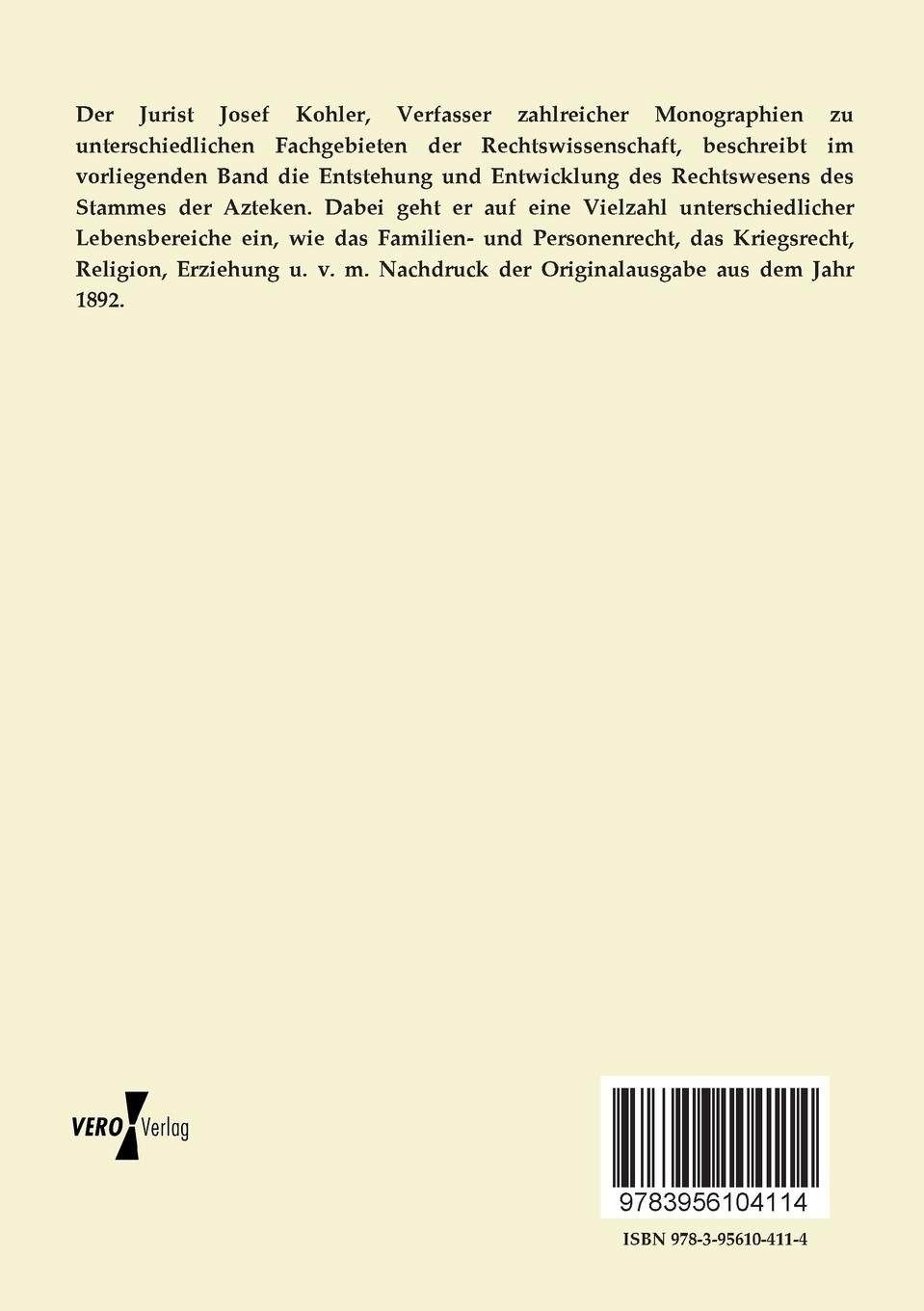 Rückseitencover Das Recht der Azteken