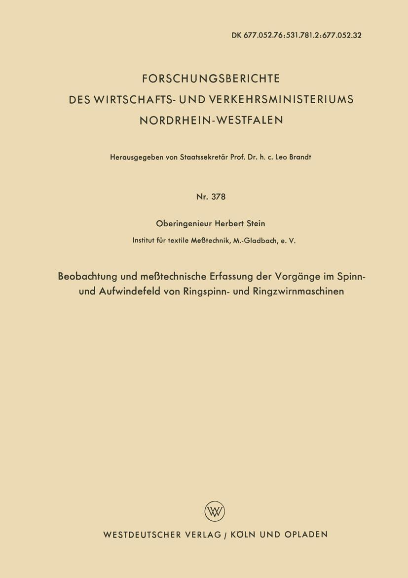Vorderes Coverbild Beobachtung und meßtechnische Erfassung der Vorgänge im Spinn- und Aufwindefeld von Ringspinn- und Ringzwirnmaschinen