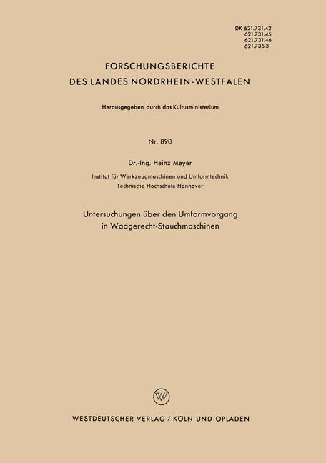 Vorderes Coverbild Untersuchungen über den Umformvorgang in Waagerecht-Stauchmaschinen