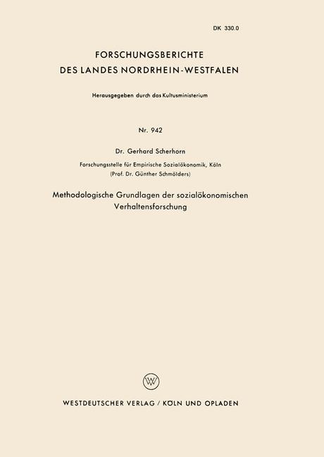 Vorderes Coverbild Methodologische Grundlagen der sozialökonomischen Verhaltensforschung